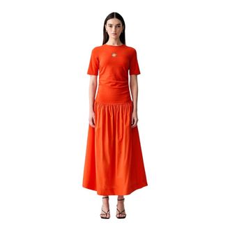 Never Fully Dressed Jurk met zongeborduurde ruches - Dames - Maxi kleedjes - Oranje - M - Katoen - Kleedjes