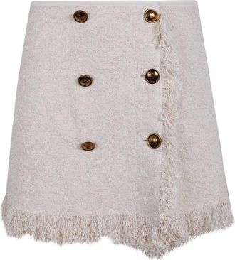 Elisabetta Franchi Falda Mini Cruzada con Flecos - Skirts - Mujer - Blanco - M