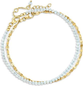 Ross-Simons Aquamarine Bead and 18kt Gold Over Sterling Lumachina-Chain Jewelry Set: 2 Anklets