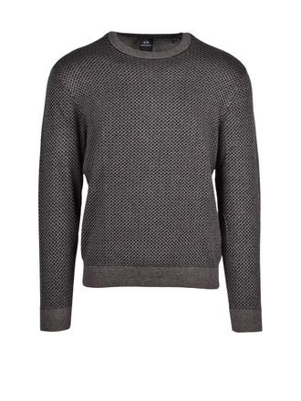 A|X Armani Exchange Black Fine-Knit Diamond Pattern Cotton-Blend Sweater