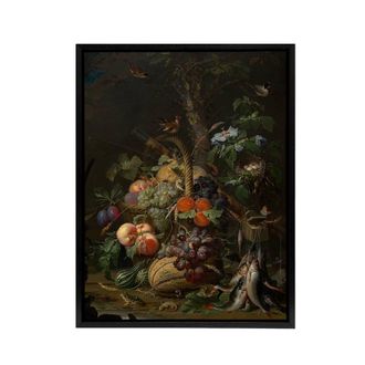 Artery8 Still Life with Fruit Fish & a Nest Mignon Black Framed Canvas Art | Size: W24 x H32