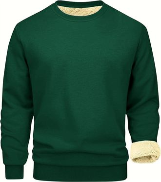 Generic Pullover Sweatshirts for Men Winter Sherpa Fleece Lined Sweatshirt Thermal Warm Thicken Pullover Heavy Underwear Green Medium