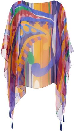 Etro Bedrukte zijden cape top - Dames - Kimonos - Veelkleurig - ONE Size - Overhemden