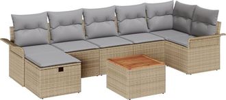 vidaXL Garden Sofa Set with Cushion 8 pcs Beige Poly Rattan vidaXL