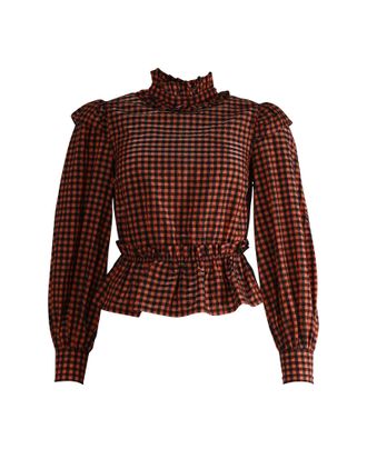 Ganni Ganni Seersucker Check Blouse in Multicolor Polyester