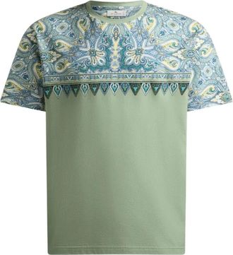 Etro T-shirt met Paisleyprint en ronde hals - Heren - T-shirts - Groen - S - Katoen - Tops