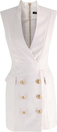 Balmain White Sleeveless Blazer Dress With Gold Button Detail Size XS