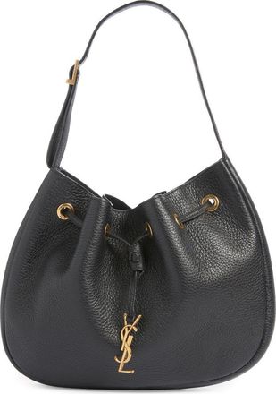 Saint Laurent Small Paris VII Flat Leather Hobo Bag in Noir at Nordstrom