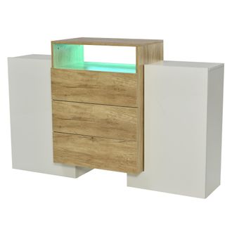 STILVORA Aparador Con 2 Puertas, 3 Cajones Y Led Multicolor, Blanco Brillo Y Efecto Madera, En Mdf, 140&times;30&times;77,5 Cm