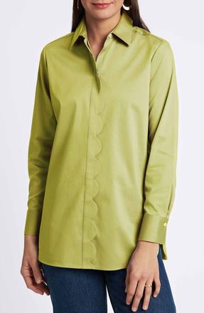 Foxcroft Layla Sateen Button-Up Shirt in Chartreuse at Nordstrom, Size Medium
