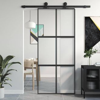 vidaXL Puerta Corredera Vidrio Templado Y Aluminio Negra 90x205 Cm Vidaxl