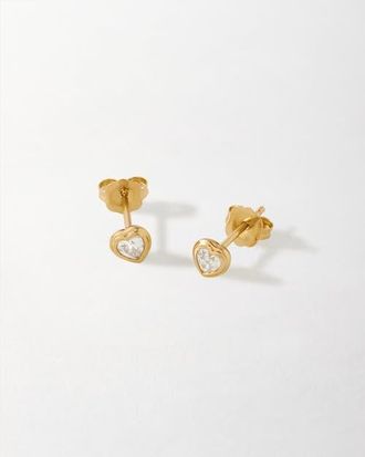 Edge of Ember Solid Gold Heart White Sapphire Stud Earrings in Metallic Gold at Nordstrom