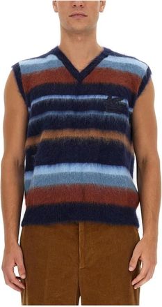 Etro Gestreept Mohair Blend V-Hals Vest - Heren - Spencers - Veelkleurig - L - Wol - Truien & Vesten