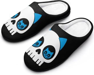 Generic Cat Skull Cotton Womens Slip-on Slippers Winter Warm House Shoes with Rubber Sole for Home Office Hotel
