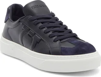 Ferragamo Thor Gancio Embossed Low Top Sneaker in Navy Midnight Al Campione at Nordstrom, Size 10.5