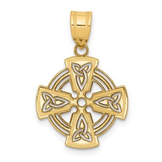 Diamond2Deal 14k Yellow Gold Laser-Cut Celtic Cross Charm Pendant