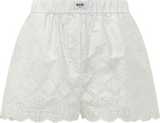 Msgm White Embroidered Shorts