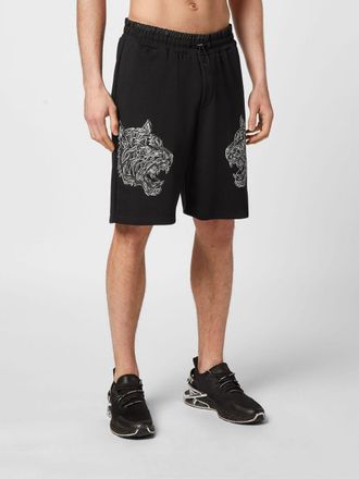 Plein Sport Shorts jogging in jersey con stampa grafica e vita con coulisse