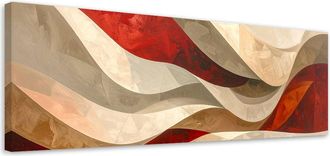 Feeby Cuadro En Lienzo, Olas Abstractas En Tonos Rojo Y Beige, 120x40