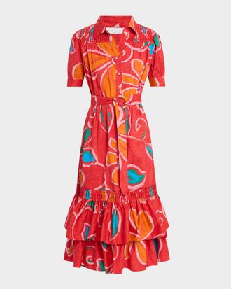 Elie Tahari The Suki Floral-Print Ruffle Tiered Midi Dress