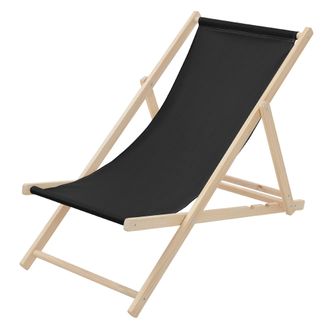 ECD Germany Ecd Germany - Silla De Playa Madera De Pino 3 Posiciones De Reclinaci&oacute;n Plegable Tumbona Tradicional Para Jard&iacute;n O Balc&oacute;n Negra Impermeable Hasta 120k