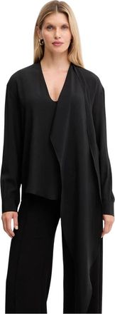 Simona Corsellini Overhemden, Dames, Zwart, L, Leer, Top met lange mouwen en draperie