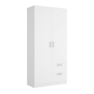 Dmora Armario Velino, Perchero Para Dormitorio, Armario Con 2 Puertas Batientes Y 2 Cajones, 100x52h215 Cm, Blanco - Dmora
