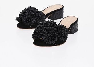 Paloma Barcel&oacute; Suede Sandals FIORE with Raffia Flowers 4cm size 36