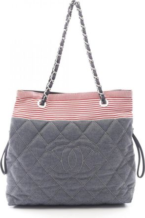 Chanel Multi-Color Navy Red Color Denim Canvas Handbag Tote Bag (Pre-Owned)