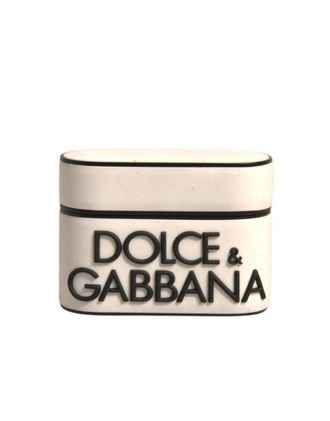 Dolce & Gabbana White Pvc Embossed Logo Plaque Holder Airpods Case Polycarbonate Tu Accessory