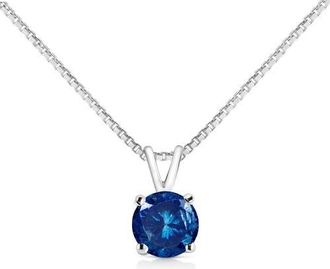 House of Brilliance 14K White Gold 1/2 Cttw Colored Lab Grown Diamond Solitaire Pendant Necklace in Blue Diamond at Nordstrom
