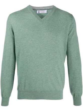 Brunello Cucinelli V-neck cashmere jumper - men - Cashmere - 46 - Green