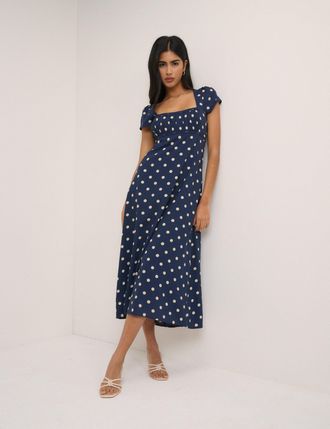 Nobody's Child Navy Polka Dot Charlotte Midi Dress
