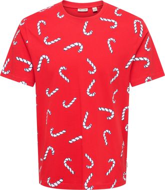 Only & Sons T-Shirt ONLY & SONS ONSKLAUS REG SS TEE, Herren, Gr. XXL, adrenaline rush aop:candy cane, Jersey, Obermaterial: 100% Baumwolle, bedruckt, regular fit,