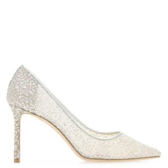 Jimmy Choo London Romy 85 Glitter Tulle Metallic Pumps, Brand Size 39.5 ( US Size 9.5 )