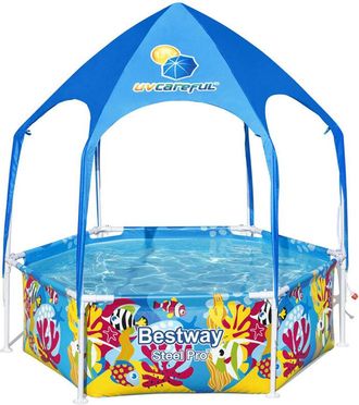 Bestway Piscina Hinchable Autoportante Infantil Steel Pro Splash-in-shade 183x51 Cm C&uacute;pula Parasol Dise&ntilde;o Animales Marinos Edad Mayores De 3 A&ntilde;os