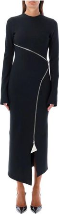 The Attico Zwarte Midi Jurk met Rits aan de Voorkant - Dames - Casual kleedjes - Zwart - S - Polyester - Kleedjes