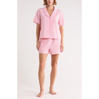 Nordstrom Rack Cotton Short Sleeve Shirt & Shorts Pajamas in White- Pink Q Ella Gingham at Nordstrom Rack, Size X-Large