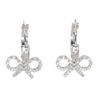 Self Portrait Accessoires, Dames, Grijs, ONE Size, Crystal Bow Hoop Earrings