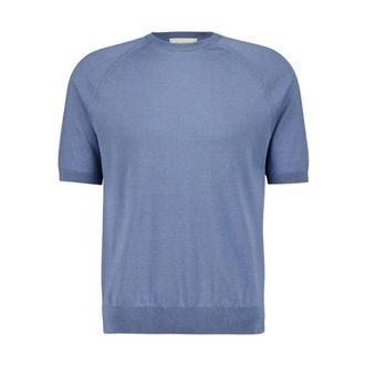 PIACENZA 1733 Short-Sleeve Cotton Jumper - male - PIACENZA 1733 - Round-neck Knitwear - Blue - XL - Knitwear