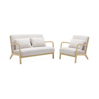 Sweeek Banco de 2 plazas + sill&oacute;n de madera con borreguito, blanco