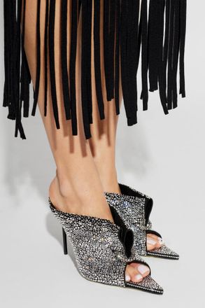 Balmain Heeled Mules With Shimmering Crystals, Womens, Silver