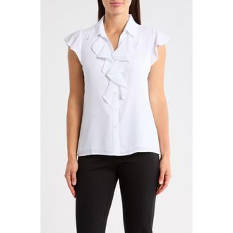 Calvin Klein Ruffle Woven Top in White at Nordstrom Rack, Size X-Large