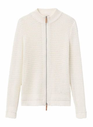 Lafayette 148 New York Womens Open Knit Bomber Cardigan In Cloud