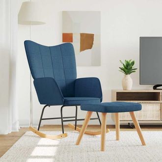 vidaXL Silla Mecedora Con Reposapi&eacute;s Tela Azul Vidaxl