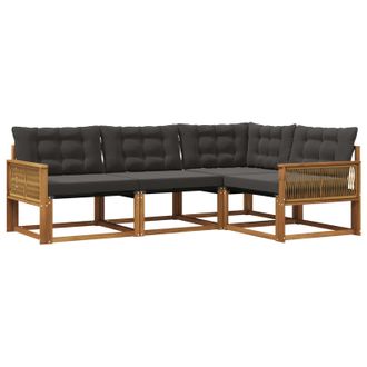 vidaXL Conjunto De Sof&aacute;s De Exterior Con Coj&iacute;n 4 Pcs Natural Y Negro Vidaxl