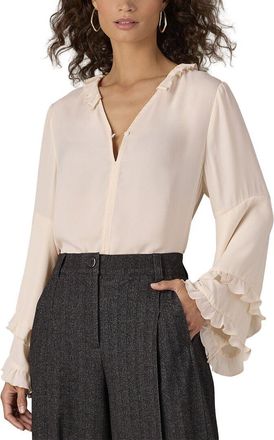 Wit & Wisdom Wit & Wisdom Long Romantic Sleeve Ruffle Split Neck Top