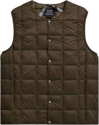 TAION Crew Neck Button Down Vest - Heren - Bodywarmers - Bruin - XS - Jassen