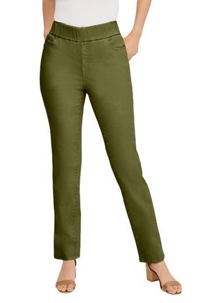 Jessica London Comfort Waist Stretch Denim Straight Leg Jean in Moss Green at Nordstrom, Size 20