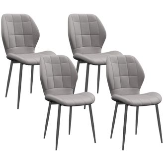 HOMCOM Modern Style Kitchen Chairs Set Of 4 With Flannel Upholstered - Light Grey - Emerald green | TJ Hughes
